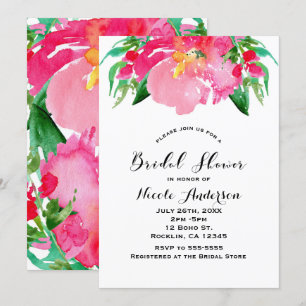 Invitación Flores Acuarela Rosa Flores Floral Lluvia de Novia