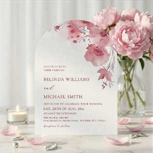 Invitación Flores Acuarela Rosa Polvo Arco Blanco Boda