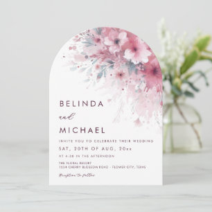 Invitación Flores Acuarela Rosa Polvo Boda Arqueada Blanca