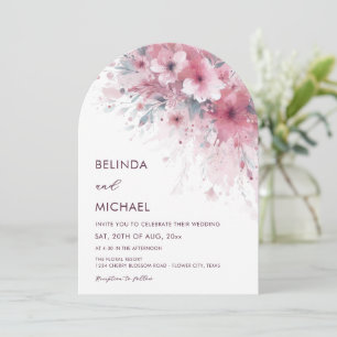 Invitación Flores Acuarela Rosa Polvo Boda Arqueada Blanca