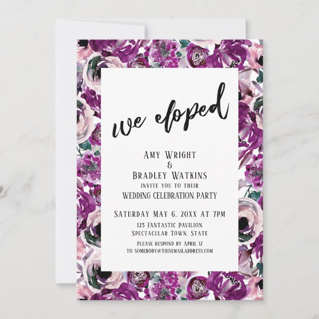 Invitación Flores Acuarela Rosadas Audaces de Mano Informal N (Anverso)