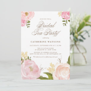 Invitación Flores Acuarela Rosadas Románticas Fiesta del Té N