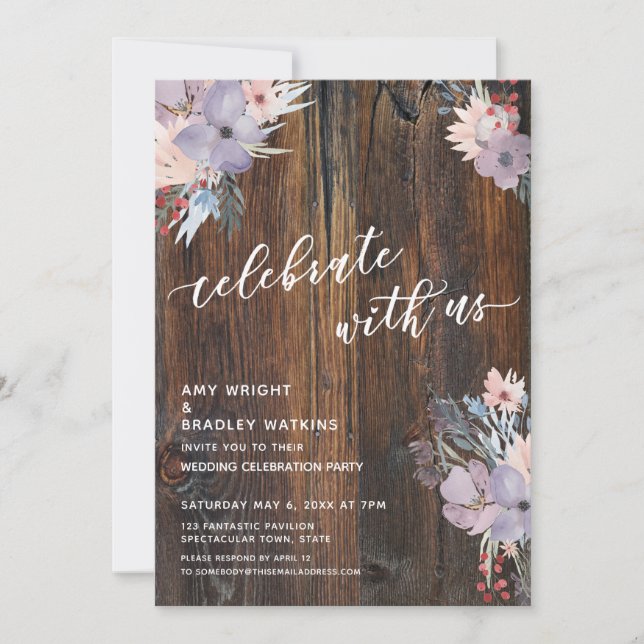 Invitación Flores Acuarela Rústicas Boho Celebra con Nosotros (Anverso)