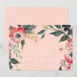 Invitación Flores Acuarela ¿Serás Mi Dama de Honor Nombre