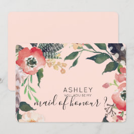 Invitación Flores Acuarela ¿Serás Mi Dama de Honor Nombre