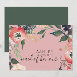 Invitación Flores Acuarela ¿Serás Mi Dama de Honor Nombre