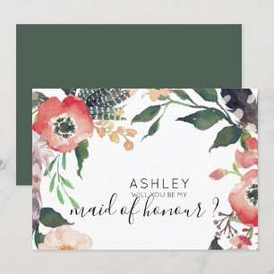 Invitación Flores Acuarela ¿Serás Mi Dama de Honor Nombre