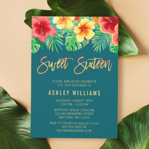 Invitación Flores Acuarela Tropicales Cumpleaños Dulces 16