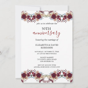 Invitación flores acuarelas 50° aniversario del boda