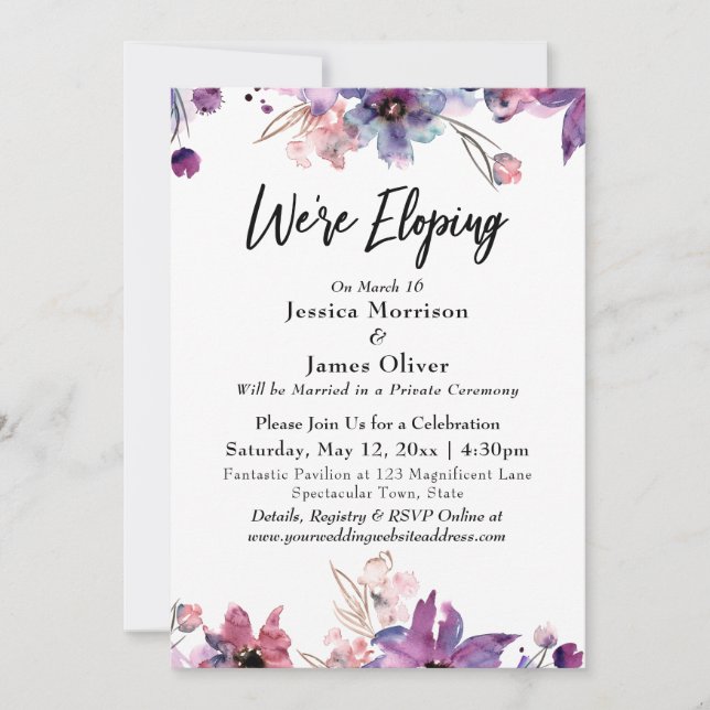 Invitación Flores acuarelas abstractas modernas nos estamos e (Anverso)