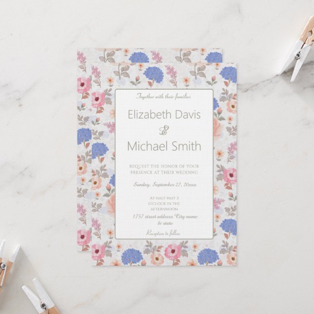 Invitación Flores Acuarelas Botánicas de Pastel Antiguo (Anverso/Reverso In Situ)