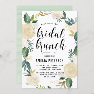 Invitación Flores acuarelas con brunch de novias Purpurina de