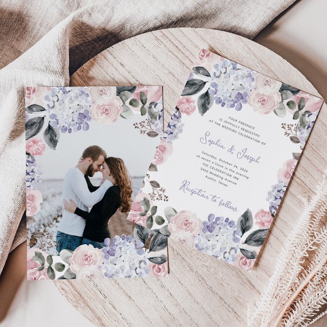 Invitación Flores acuarelas con tu foto | BODA (Subido por el creador)