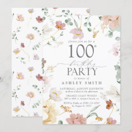 Invitación Flores acuarelas de la fiesta de cumpleaños 100 de