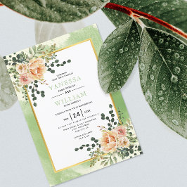 Invitación Flores acuarelas de melocotón boda floral