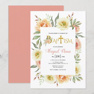 Invitación Flores acuarelas de melodía chica bautismo floral