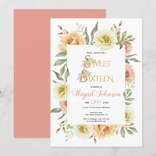 Invitación Flores acuarelas de melodía dulce de dieciséis año
