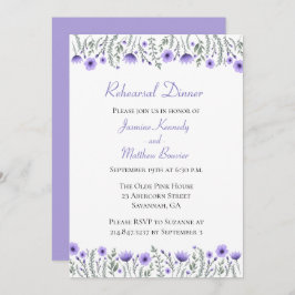 Invitación Flores acuarelas para la cena de ensayo morado flo