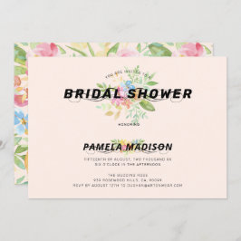 Invitación Flores acuarelas ramo y tipografía moderna