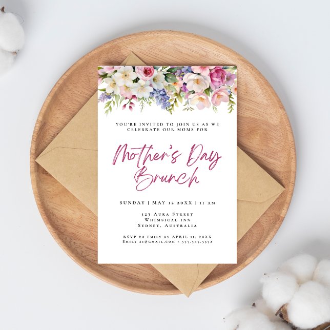 Invitación Flores acuarelas simples brunch del día de la madr (Subido por el creador)