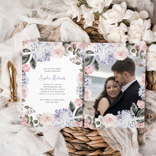 Invitación Flores acuarelas y foto | Ducha de novia (Subido por el creador)