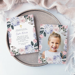 Invitación Flores acuarelas y foto primera comunión sagrada