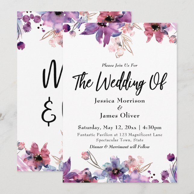 Invitación Flores acuáticas abstractas modernas El Boda de (Anverso / Reverso)
