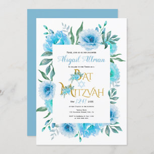 Invitación Flores acuáticas azules de color azul floral Bat M