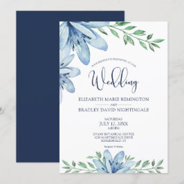 Invitación Flores acuáticas azules florales y Boda de la vege