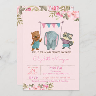 Invitación Flores acuáticas Baby Animals Baby Shower