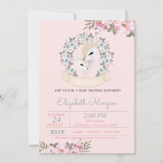 Invitación Flores acuáticas Baby Deers Baby Shower (Anverso)