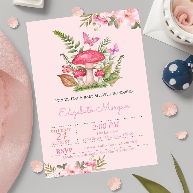Invitación Flores acuáticas Baby Shower de mariposa hongo (Subido por el creador)