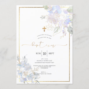 Invitación Flores acuáticas Bautismo Dusty Blue Sweet Peas