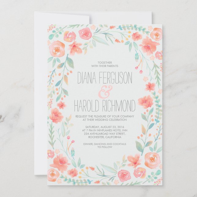Invitación Flores acuáticas Boda elegante y sencillo (Anverso)