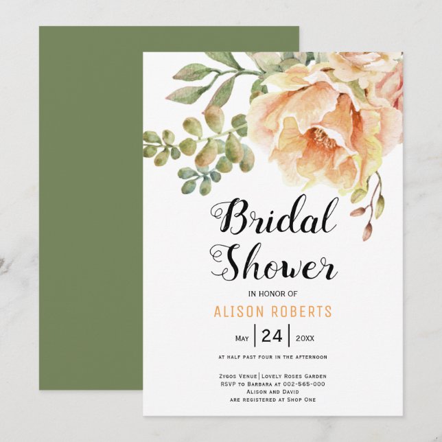 Invitación Flores acuáticas boda floral ducha de novia (Anverso / Reverso)