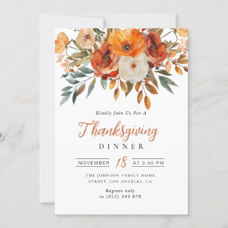 Invitación Flores acuáticas Cena de Acción de Gracias