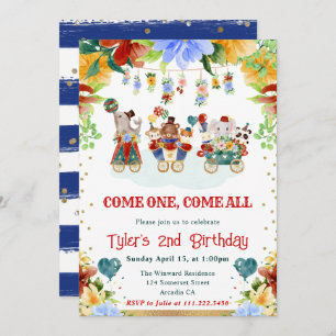 Invitación Flores acuáticas Circo Animales Niños Cumpleaños