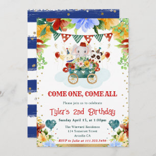 Invitación Flores acuáticas Circo Animales Niños Cumpleaños