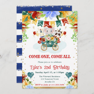 Invitación Flores acuáticas Circo Animales Niños Cumpleaños