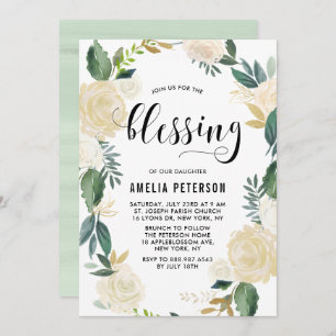 Invitación Flores acuáticas con bendición de bebé Purpurina d