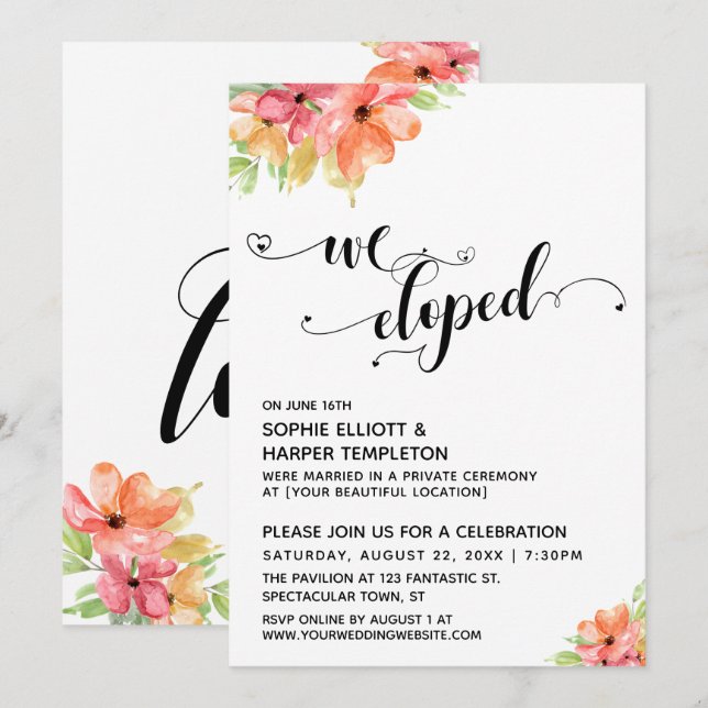 Invitación Flores acuáticas con guiones de corazón eludidos (Anverso / Reverso)
