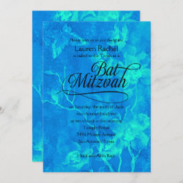 Invitación Flores acuáticas de Bat Mitzvah Aqua y Turquesa