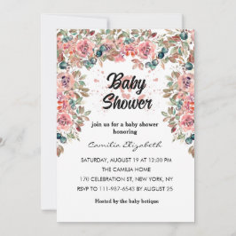 Invitación Flores acuáticas de Bonito floral rosa Baby Shower
