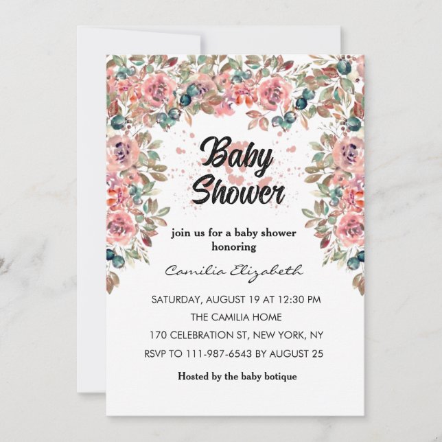 Invitación Flores acuáticas de Bonito floral rosa Baby Shower (Anverso)