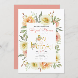 Invitación Flores acuáticas de color de rosa floral Bat Mitzv