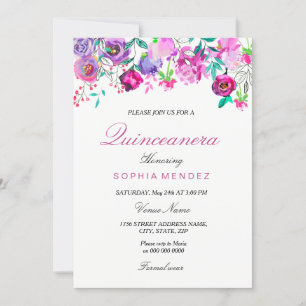 Invitación Flores acuáticas de color rosa morado Quinceanera