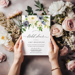 Invitación Flores acuáticas de la marina y el champán, ducha 