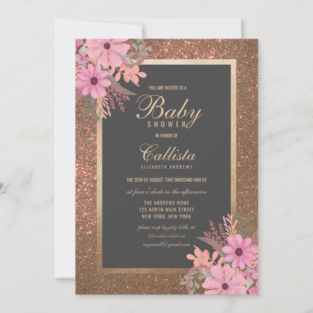 Invitación Flores acuáticas de lujo: Baby Shower moderno (Anverso)