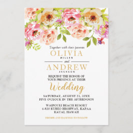 Invitación Flores acuáticas de Naranja rosado de primavera | 