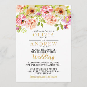 Invitación Flores acuáticas de Naranja rosado de primavera   